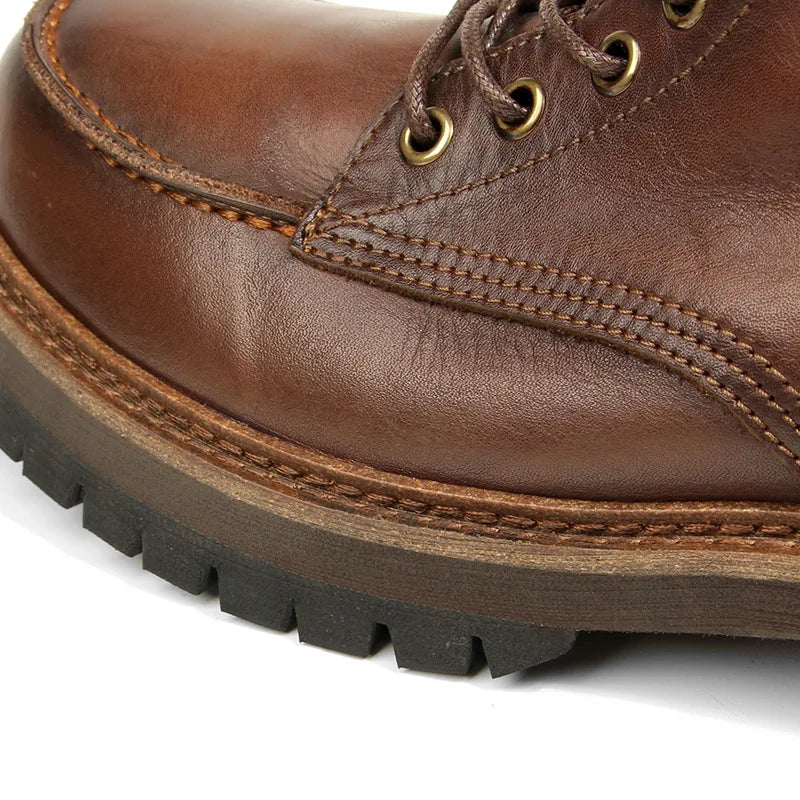 Vintage Work Boots Men's Winter High-top Leather Boots Men Mid-top Short Boots