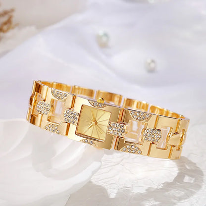 Fashion Women Watch Ladies Luxury Diamond Square Dial Quartz Watches Reloj Mujer Girls Clock Gift（Without Box）