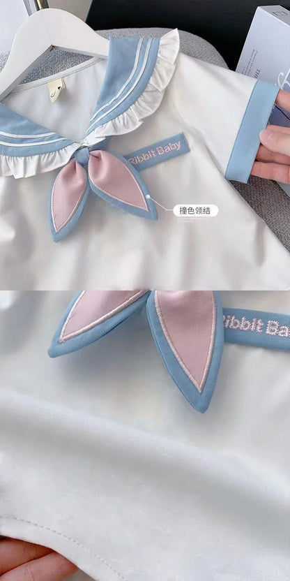 Summer Children Girls Student Uniform Set kids JK Mandarin Collar T-shirts and Pleated Skirts 2 Pieces Suit Kid School Uniform