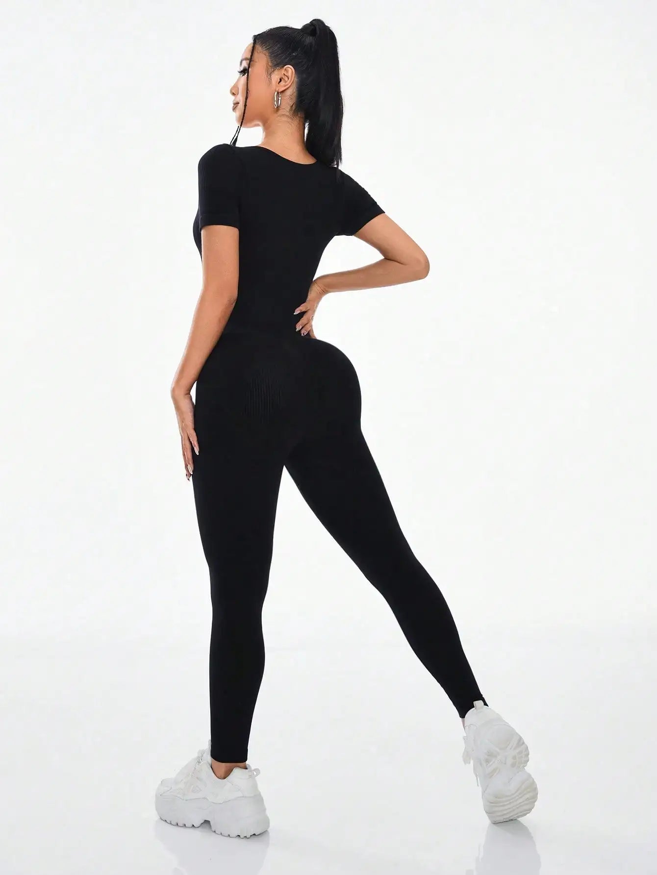 Women's Slimming Sexy Yoga Sports Jumpsuit Spring Summer Threaded Square Collar Lifting Buttocks Design Comfortable Active Wear
