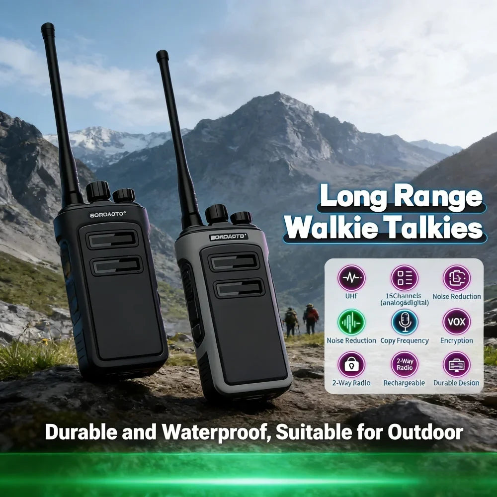 Motolola 50KM Long Range Walkie Talkie UHF Two Way Radio Waterproof Rechargeable with Ultra HD Audio for Hiking Camping