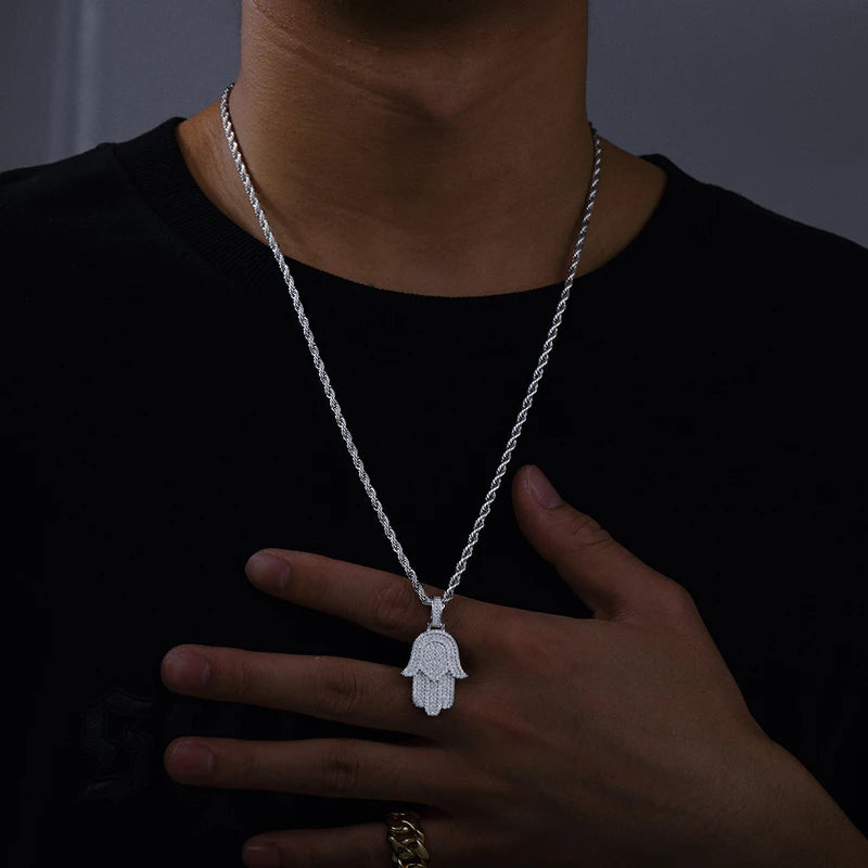 New Moissanite Iced Out Bling Hamsa Hands Pendants Necklaces S925 Silver Charm For Men Women Hip Hop Jewelry Passed Diamond Test