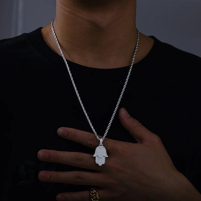 New Moissanite Iced Out Bling Hamsa Hands Pendants Necklaces S925 Silver Charm For Men Women Hip Hop Jewelry Passed Diamond Test