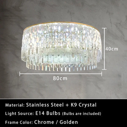 Luxury Crystal Long Pendant Lights Modern Lustres LED Chrome Hanging Lamps for Ceiling Silver Home Decor for Dining Room Remote