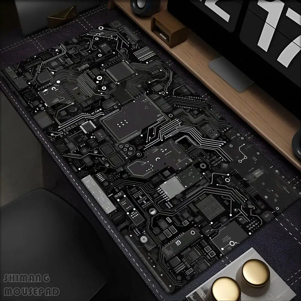 Black Circuit Board Pattern Mouse Pad Large Computer Office Table Mats Rubber Anti-slip Gaming Keyboard Mousepads Long Desk Pads