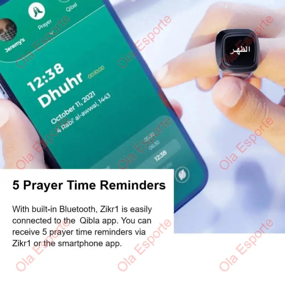 2026 Qibla Smart Zikr Ring Praise Tasbih Tally Electronic Digital Counter for Muslims 5Prayer Time Vibration Reminder Waterproof