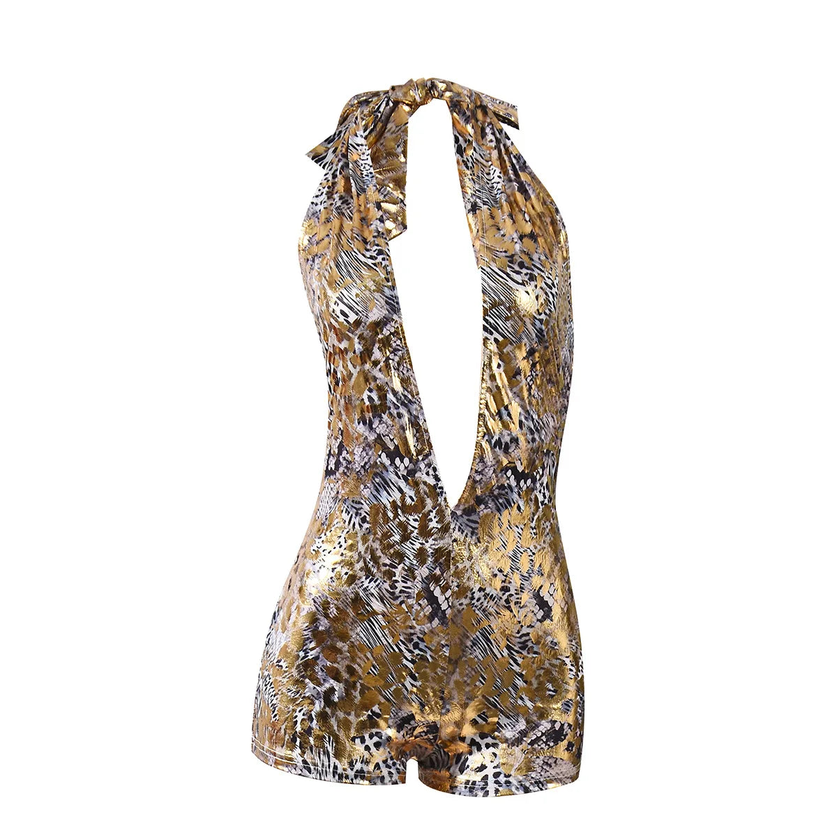 Weird Puss Sexy Halter Romper Women Leopard Print Backless Sleeveless Deep V-Neck Summer Sexy Skinny Club Midnight Playsuits