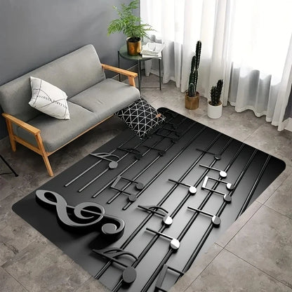 3D Music Notes Rug Lightweight Non-Slip Washable Mat for Music Studio Living Room Bedroom Soundwave Home Decoration