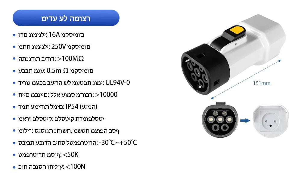 Type2 V2L Discharger Adapter Israel Socket Electric Vehicle Discharge for BYD Atto 3 MG Jaecoo J7 Geely Starray XPENG G6