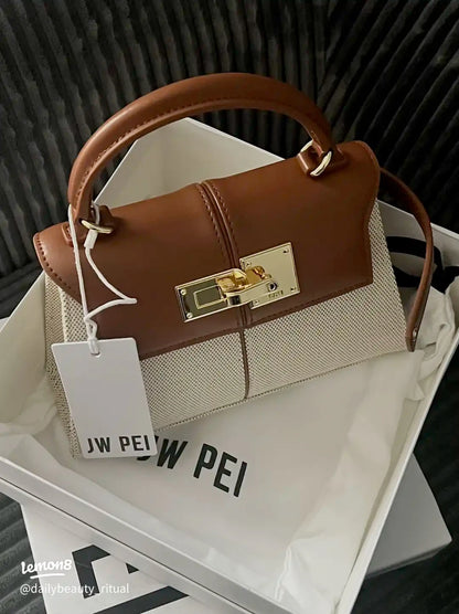 JW PEI Elise Women's Genuine Leather Top Handle Bag Trapezoid Satchel Crossbody Purse Elegant Shoulder Handbag Quiet Luxury Designer Style