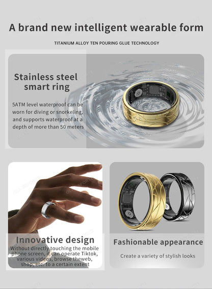 2026 Smart Ring Health and Sleep Tracker Heart Rate Blood Oxygen Monitor Brush Video 5ATM Waterproof Multi Sports Men Women Ring