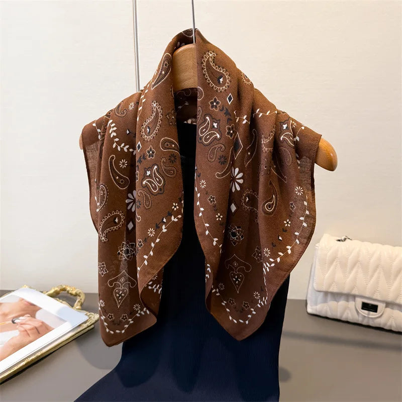 70*70cm Luxury Cashew Square Scarves For Women Soft Stain Neck Scarf Shawl Warp Elegant Neckerchief Bandanas Paisley Print Hijab