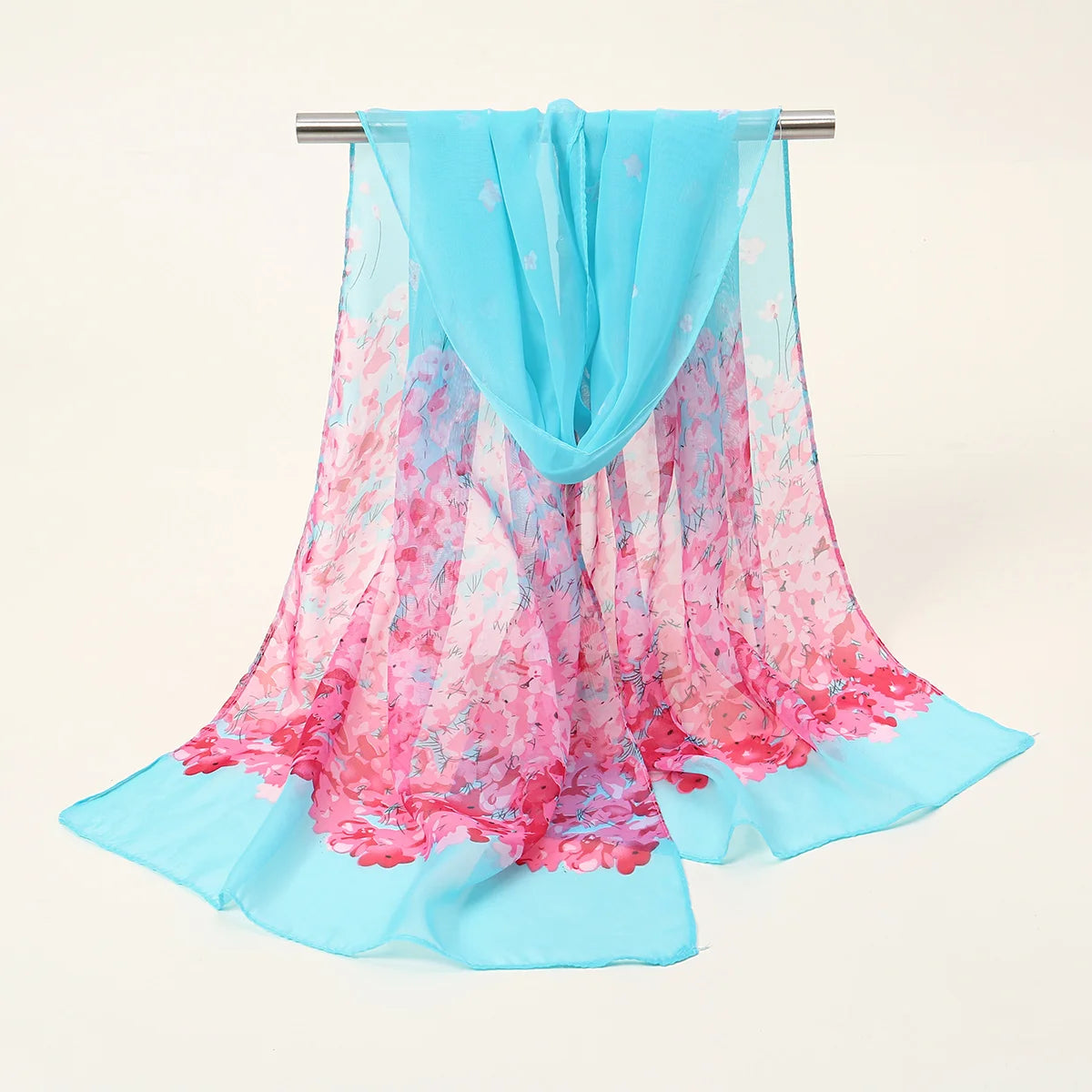 Summer Floral Printed Scarf Elegant Lightweight Chiffon Silk Shawls Travel Beach Sunscreen Towel Fashion Headband Turban
