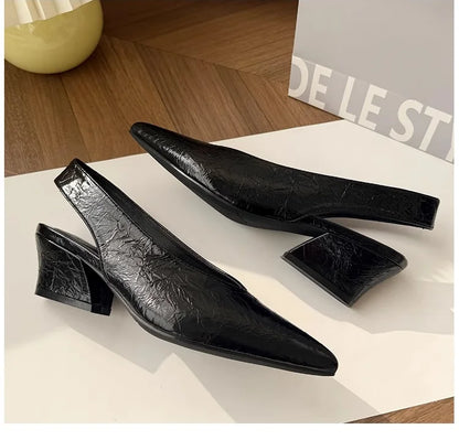 Sandals Luxury Brand Sexy Dress Shoes Elegant Chunky High Heeeled Pumps Sexy Pointed Toe Evening Shoes Women Shoes V Cut Shoes