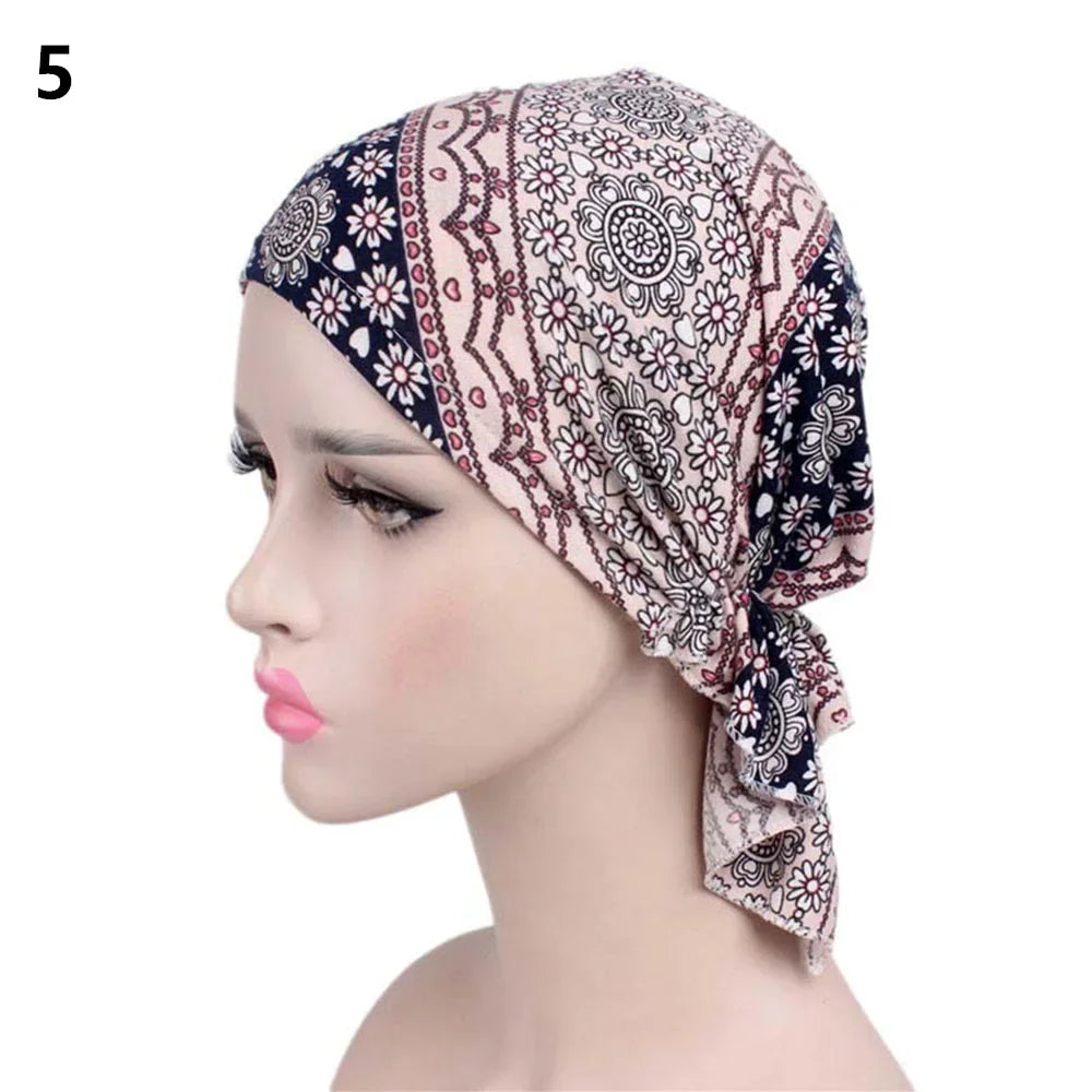 2020 NEW Fashion Women Flower Muslim Ruffle Cancer Chemo Hat Beanie Scarf Turban Head Wrap Cap Printed Headwear Lady Hats