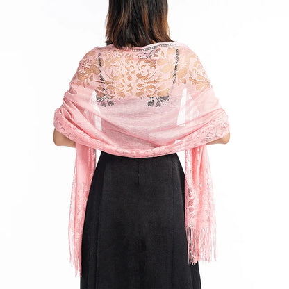 Korean Women Summer Thin Hollow Flower Long Tassel Party Cloak Sunscreen Shawl Sun Clothing Travel Towel Lace Evening Dress Scar