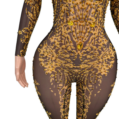 sexy long sleeves night club party rhinestone jumpsuits women birthday prom bodycon rompers show dance bodysuit festival outfit