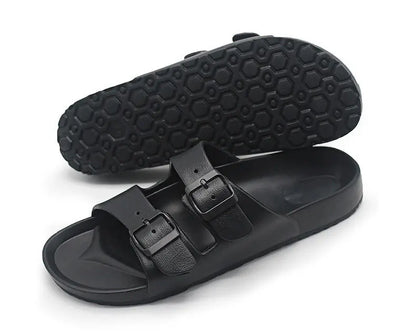 Shevalues Summer Flat Slippers For Women Men 2025 New Thick Sole Sandals With Double Buckle Fashoin Outdoor Antiskid Beach Slide