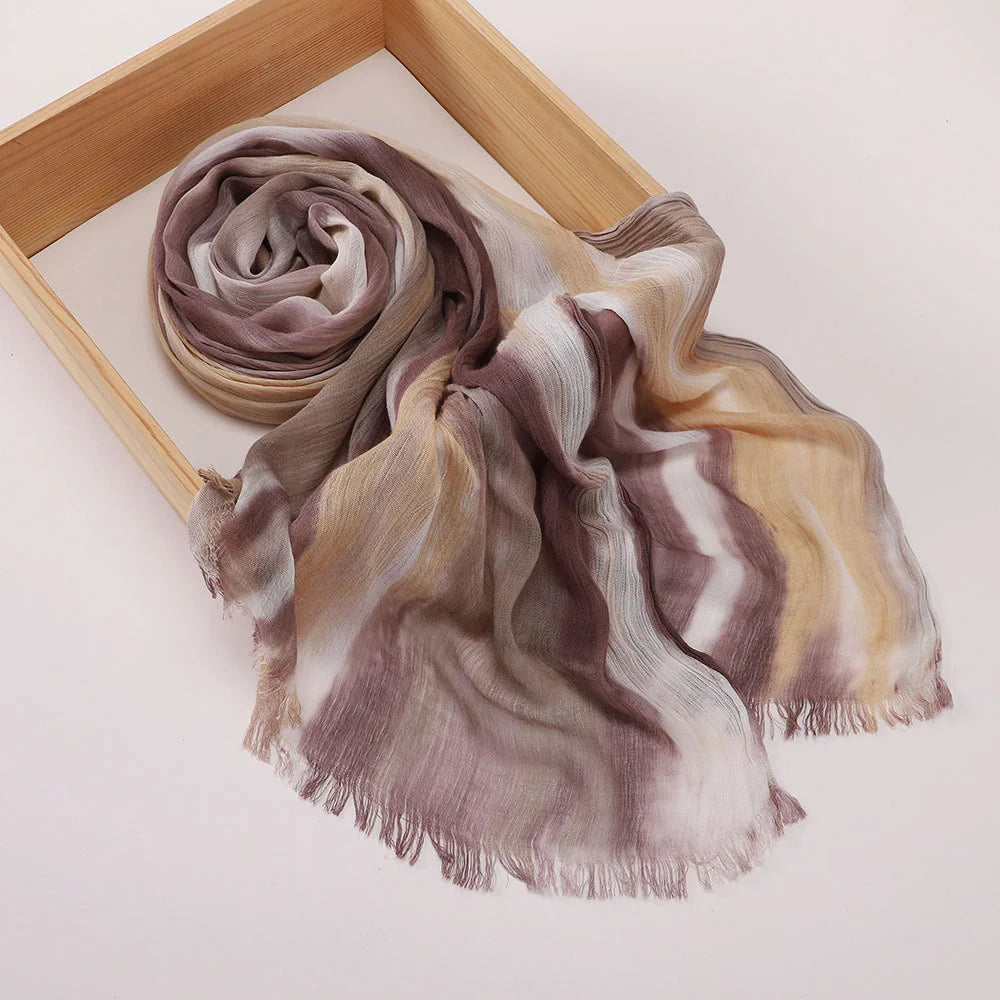 New Fashion Cotton Blend Hijabs Scarf Woman Graduated Color Striped Women Headscarf Retro Versatile Printing Long Shawl