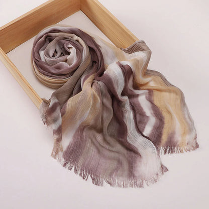 New Fashion Cotton Blend Hijabs Scarf Woman Graduated Color Striped Women Headscarf Retro Versatile Printing Long Shawl