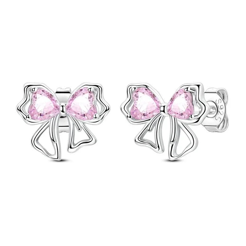Original 925 Sterling Silver Luxury Bow Flower Shaped Clover Rose Pendant Earrings Elegant Mature Women Delicate Jewelry Gift
