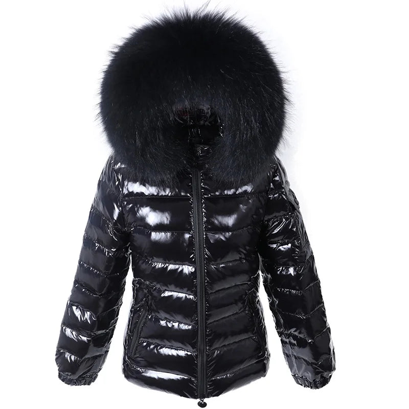 Maomaokong Winter Jacket Women Real Fur Coat Parkas Duck Down Lining Coat Real Raccoon Fur Collar Warm Black Streetwear