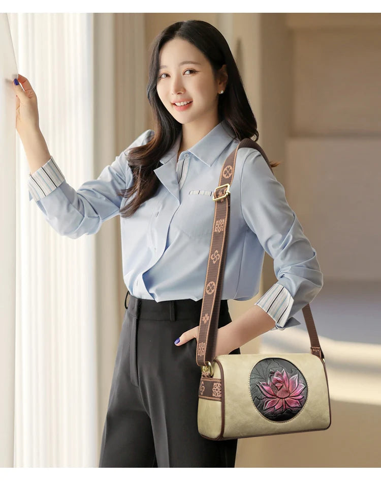 Casual Women Handbag Soft Leather Shoulder Crossbody Bags for Women 2024 New Fashion Print Ladies Messenger Tote Bag