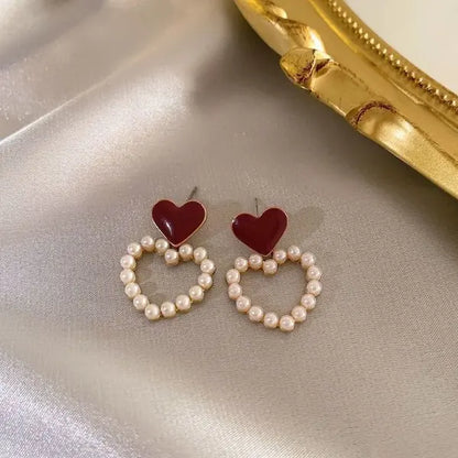 Exquisite Pink Heart Shape Bowknot Stud Earrings For Women Shining CZ Zircon Love Earring Wedding Party Temperament Jewelry
