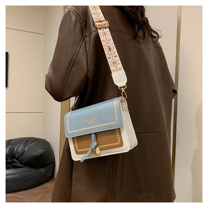 Fashionable Bag for Women, Versatile New Crossbody Bag, Contrasting Color Shoulder Bags, Small Square Bag, Wide Shoulder Strap