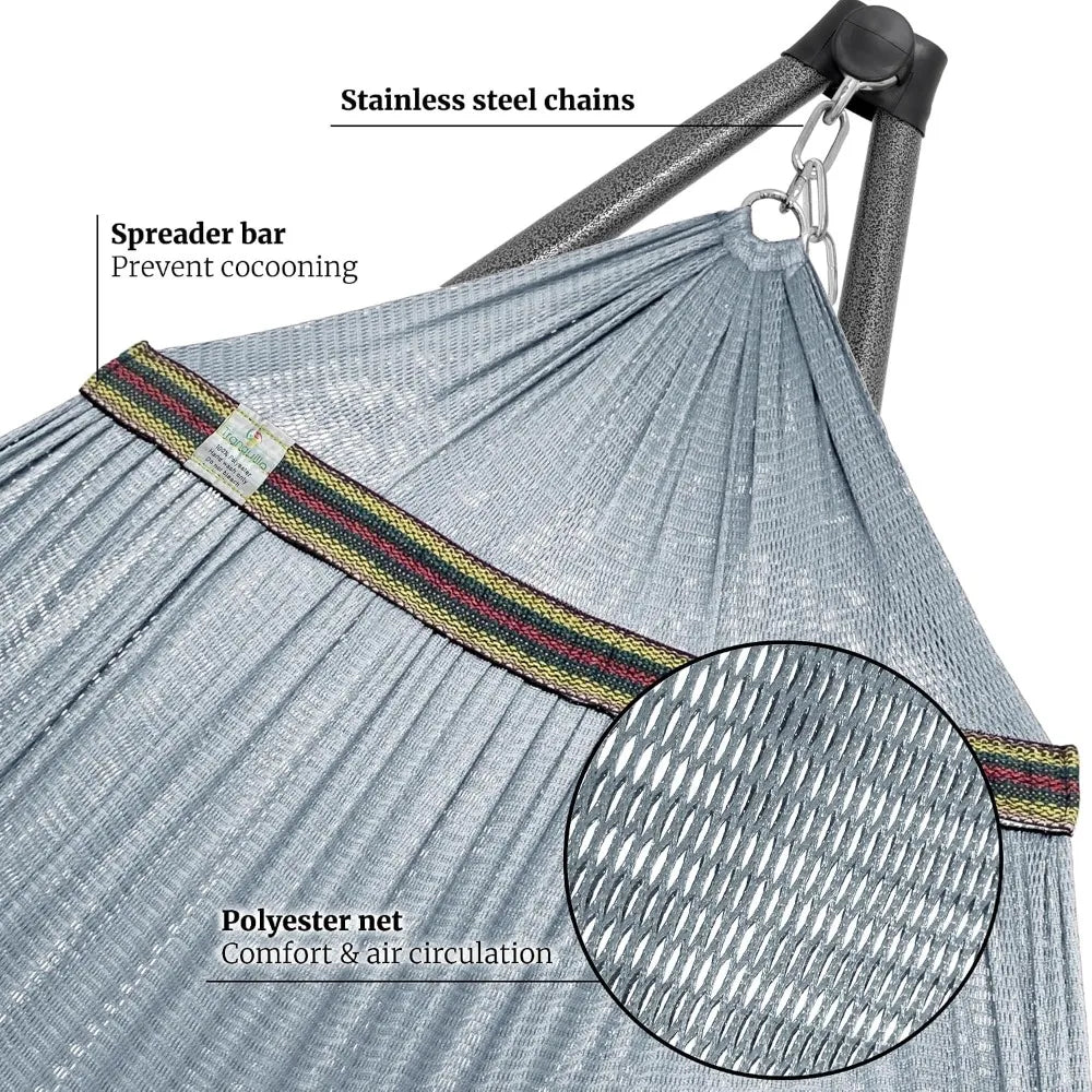 Tranquillo Combo x2 Hammocks with Stand & Tree Straps, Heavy Duty 600lbs for Indoor Outdoor Patio Backyard, Grey Medium