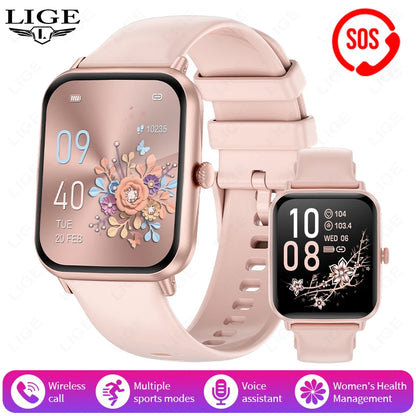LIGE Fashion 1.83" HD Screen Smart Watch Women Bluetooth Call IP68 Waterproof Ladies Watches Daily Health Monitor Smartwatch New