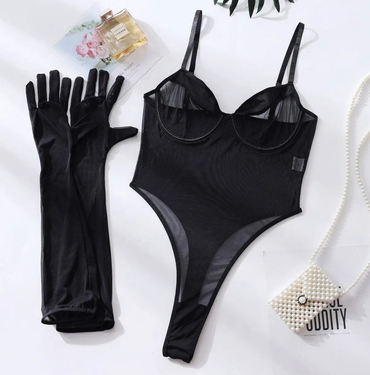 Sexy Jumpsuit With Lace Transparent Mesh Gloves Women Rompers Clothing Body Suits Lace Transparent Sweet Fashion Sexy Korean 5OW