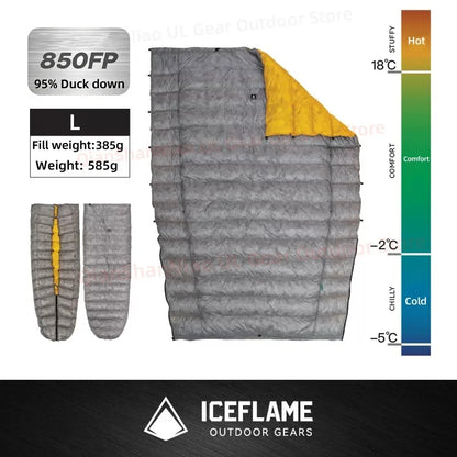ICE Flame NXT 850FP Down Quilt Outdoor Camping Multifunctional Ultralight New Duck Down Quilt Waterproof Bottomless Sleeping Bag