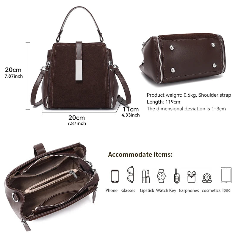 NEW Winter Women's Vintage Natural suede Leather Shoulder Bags Ladies Luxury Designer Cowhide Handbags Female Crossbody Bag