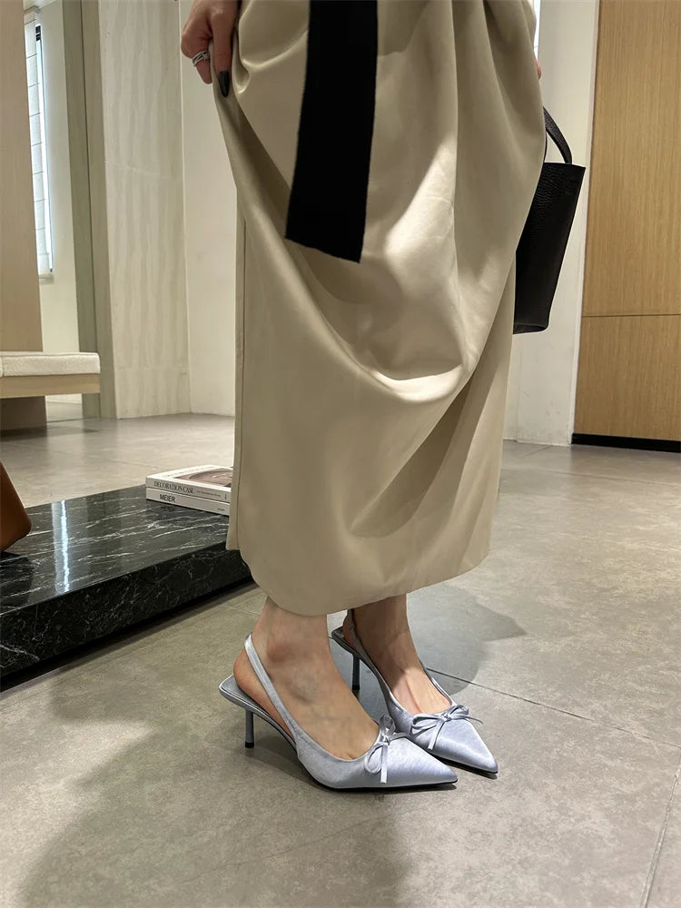 Designer Luxury Summer Women Sandals Fashion Pointed Toe Butterfly-knot Shoes Ladies Elegant High Heels Party Club Sandalias