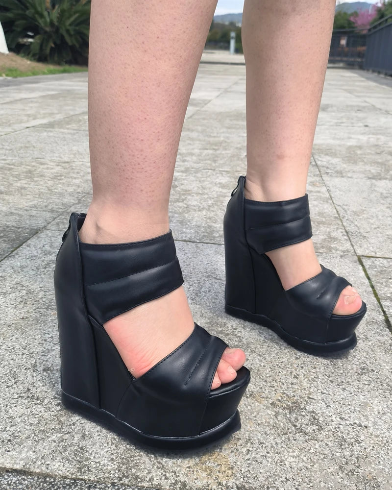 Women Thick Bottom High Heels White Platform Summer Roman Sandals 14CM Gladiator Non-Slip Wedge Shoes Model Sandalies Plus Size