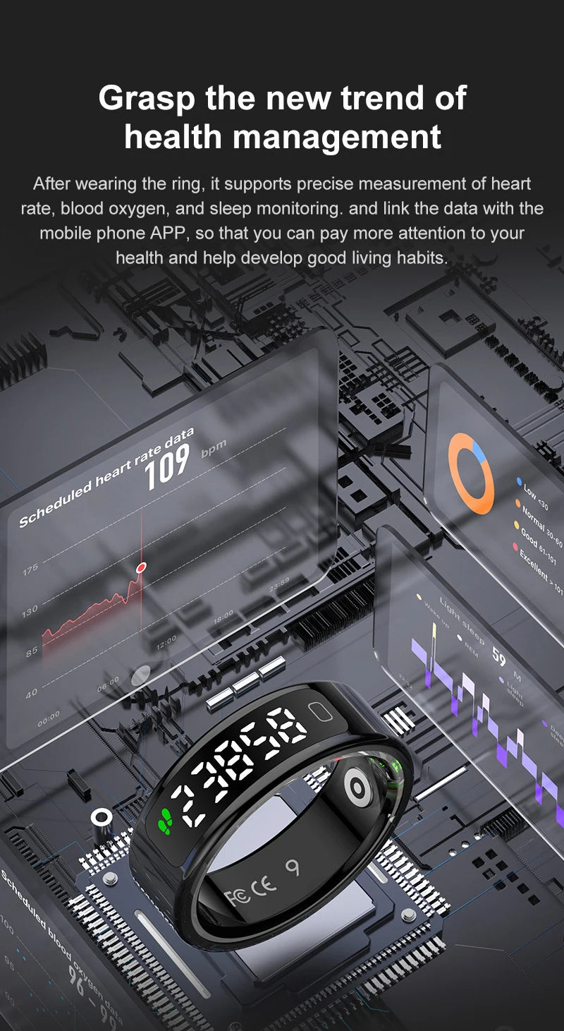2026 R11C Smart Ring Men Women LED Display Screen Health Ring Heart Rate Sleep Monitor Waterproof Smartring for Android IOS