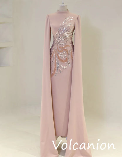 Customized Modern Style Jersey Sequined Straight High Collar Midi Dresses Bespoke Occasion Exquisite