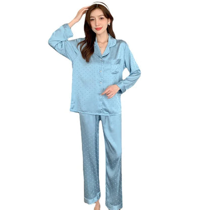 Women's New Arrival Silk-Feel Ice-Silk Lightweight Long-Sleeve Pajama Set Two-Piece Comfortable Homewear Suit