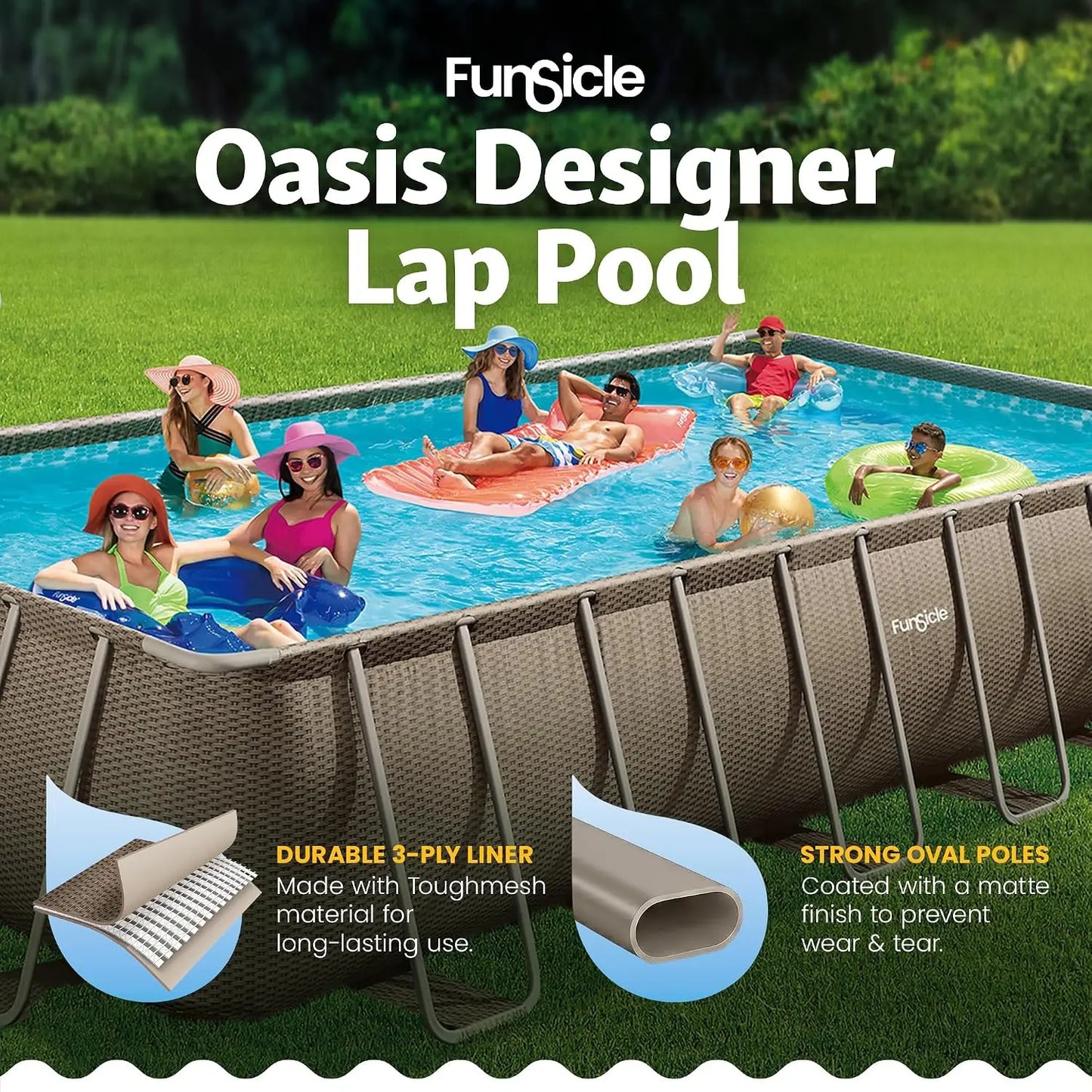 Oasis Designer Lap 24' x 12'x 52" Rectangular Above Ground Swimming Pool, with FiltraBoost 1200 GPH Filter Pump,, Customized