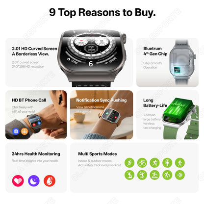 New Curved Screen Women's Smart Watch 2.01'' AMOLED HD Touch Screen Bluetooth5.3 Voice Call Men's Fitness Smart Watch Woman Hw12