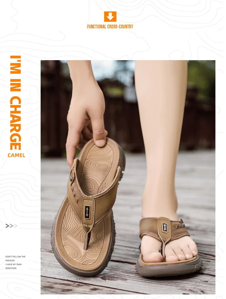 Flip Flops Summer Men's Outdoor Thick Soled Beach Shoes Breathable Cool Non Slip Comfort Sandals Male Casual Hiking Sandals
