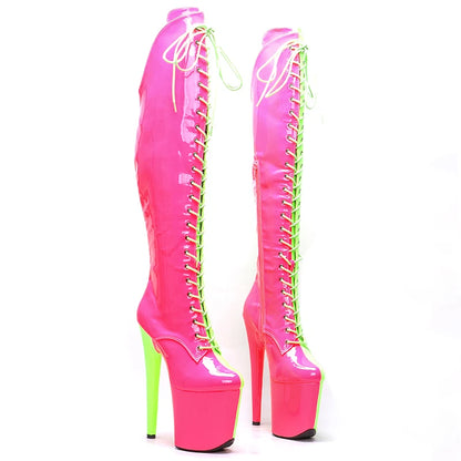 Leecabe 20CM/8inches Two Color Patent Upper Fashion Lady High Heel Platform Pole Dance Boots