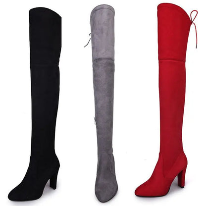 Women's Boots 2026 Autumn and Winter New European and American Style Plus Size Knee High Boots High Heels Round Toe Frosted Boot