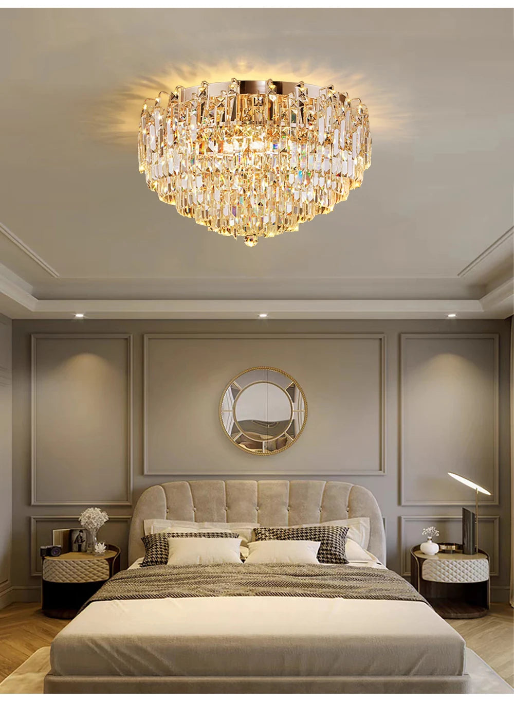 Modern Crystal Pendant Luxury Ceiling Chandelier LED Hanging Lamp for Living Dining Room Bedroom Home Decor Gold Luster Lighting