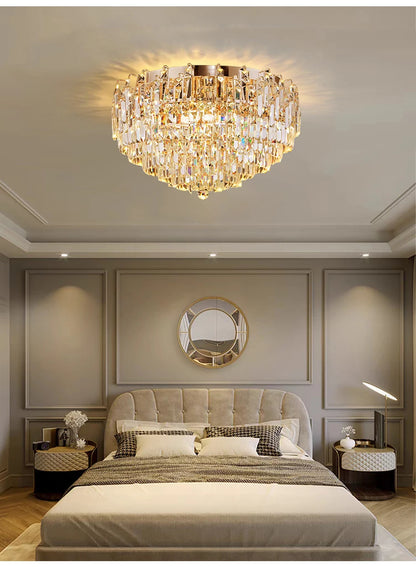 Modern Crystal Pendant Luxury Ceiling Chandelier LED Hanging Lamp for Living Dining Room Bedroom Home Decor Gold Luster Lighting