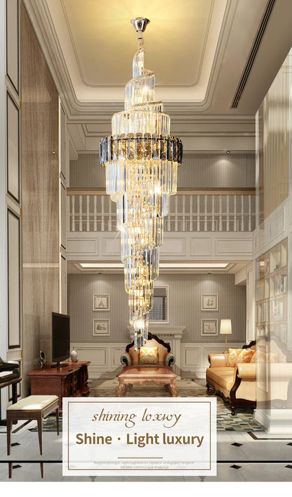 Light Luxury Large Chandelier Spiral Staircase Chandelier Luxurious And Atmospheric Duplex Villa Hotel Lobby Chandelier