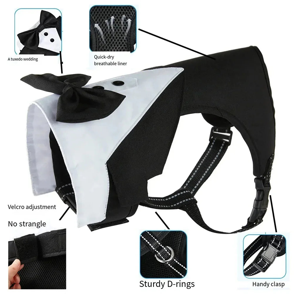Dog Tuxedo Costume Formal Shirt Dog Wedding Black Jacket Suit Pet Puppy Prince Ceremony Bow Tie Suit Small Dogs Cat Vest Clothes