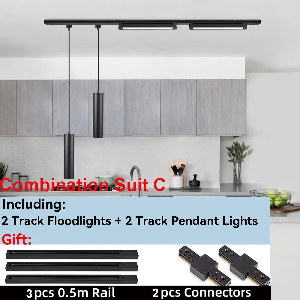 LED Track Pendant Lights 110-265V Chandelier Kitchen Led Ceiling Spotlight Dining Room Hanging Lamps For Living Room Home Decor