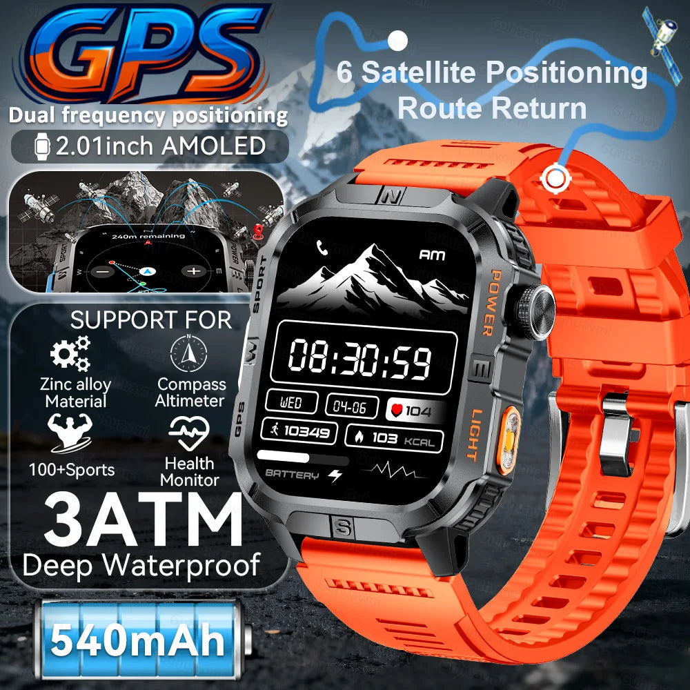New Outdoor Military Men Smartwatch Equipped With GPS Sports LED Lighting, Compass, Wireless Communication IP68 Waterproof Watch